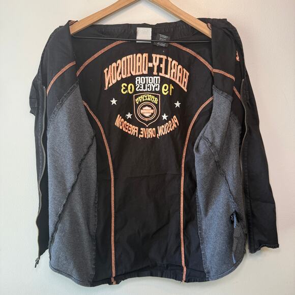 Harley Davidson Women's Embroidered Zip Up Short Sleeve Top Size 2XL - Picture 4 of 6